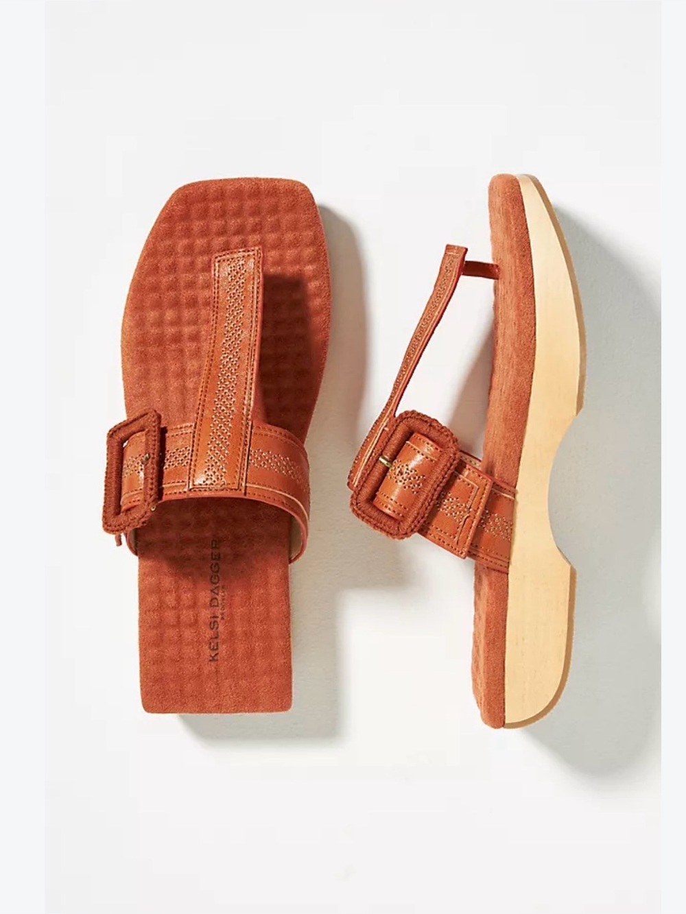 Kelsi dagger leather wood Wedge Sandal Brown